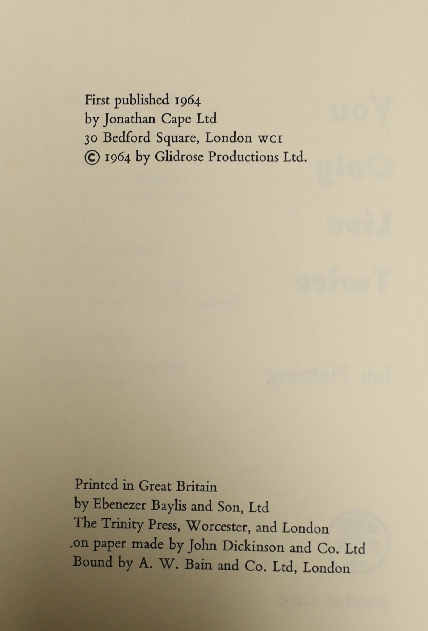 Fleming Ian, three first editions, Thunderball, You Only Live Twice and Goldfinger, all lack dust jackets.